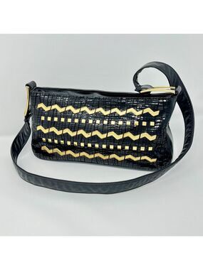 Vintage Dawli Art Deco Black Leather East West Art Deco Shoulder Bag